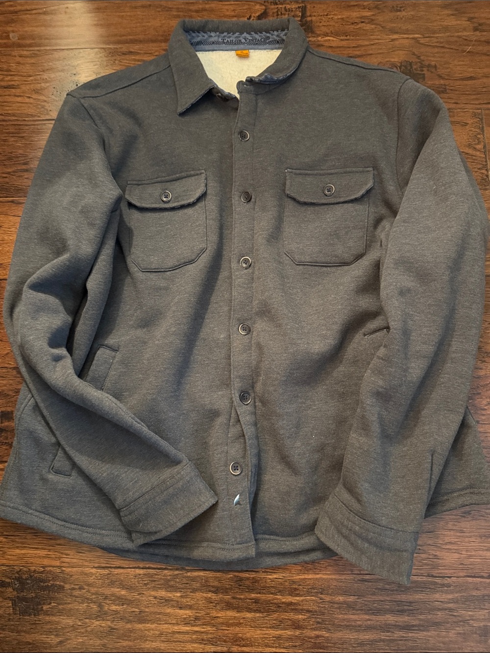 Tailor Vintage Charcoal Gray Button-Up Shirt Jacket